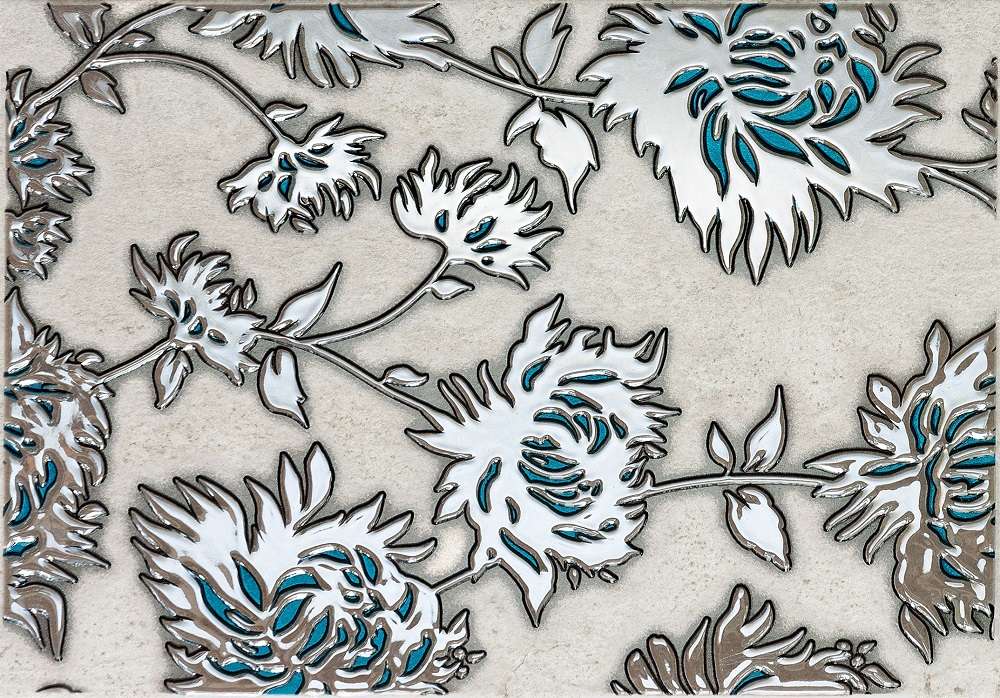 Декоративные элементы Tubadzin Gris Flower Turkus, цвет серый, поверхность матовая, прямоугольник, 250x360