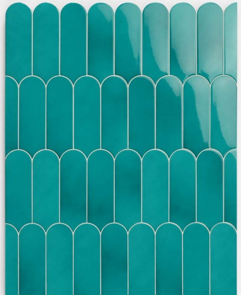 Керамическая плитка Natucer Fan Mix Turchese, цвет бирюзовый, поверхность глянцевая, чешуя, 72x195