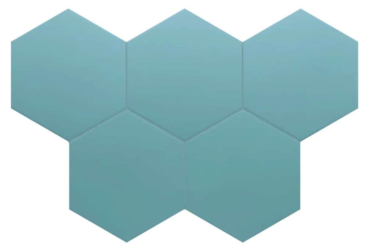 Керамогранит Equipe Coimbra Azure 30636, цвет бирюзовый, поверхность матовая, шестиугольник, 175x200