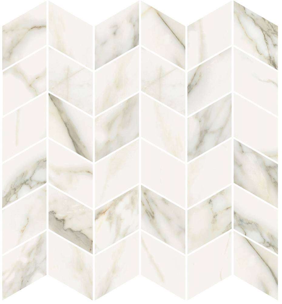 Мозаика Ricchetti Marble Boutique Mosaico Chevron Calacata White Lux, цвет бежевый, поверхность глянцевая, шеврон, 300x300
