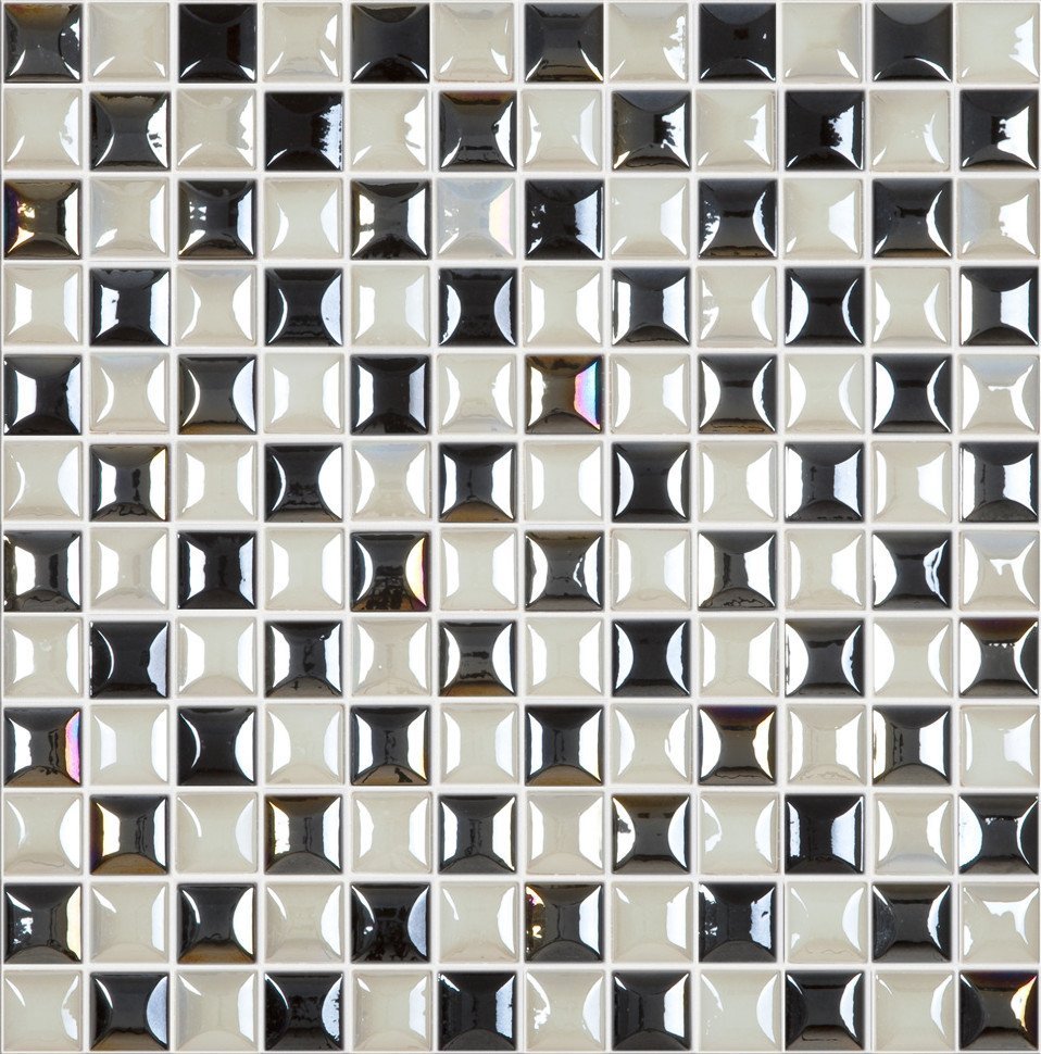 Мозаика Vidrepur Edna Damero, цвет чёрно-белый, поверхность глянцевая, квадрат, 317x317