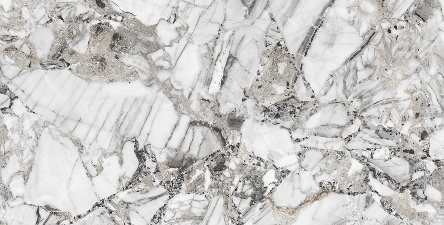 Керамогранит Ocean Ceramic Eva Stone 4,8 mm, цвет чёрно-белый, поверхность полированная, прямоугольник, 600x1200