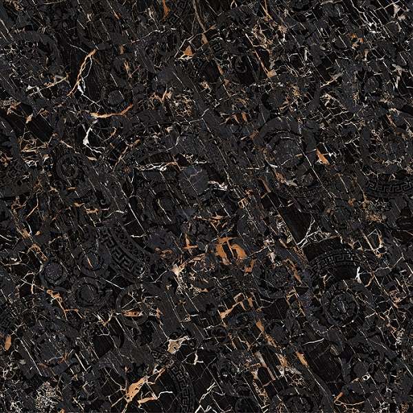Широкоформатный керамогранит Versace Maximvs Black & Gold Megabarocco Lux G67564, цвет коричневый чёрный, поверхность полированная, квадрат, 1200x1200