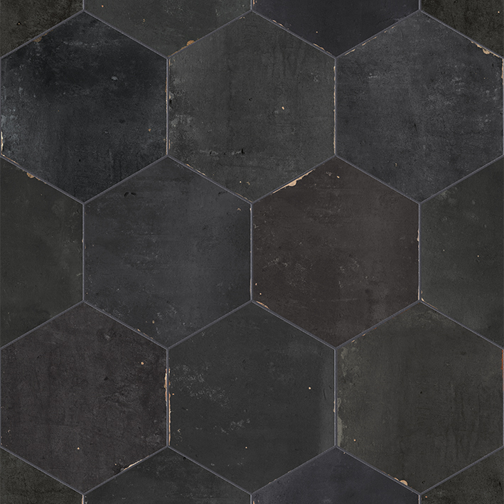 Керамическая плитка L'Antic Colonial Sadasi Safi L138001481, цвет чёрный тёмный, поверхность матовая, шестиугольник, 120x140