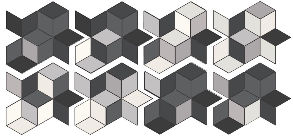 Декоративные элементы Mutina Tex Runner 7 Rerun07, цвет белый серый чёрный, поверхность матовая рельефная, прямоугольник, 350x400
