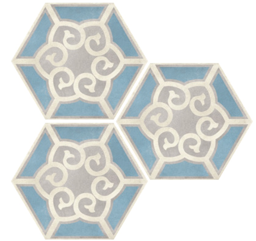 Декоративные элементы Elios Hexagon Carpet Beige 00ZE0D4, цвет бежевый голубой, поверхность матовая, шестиугольник, 254x292