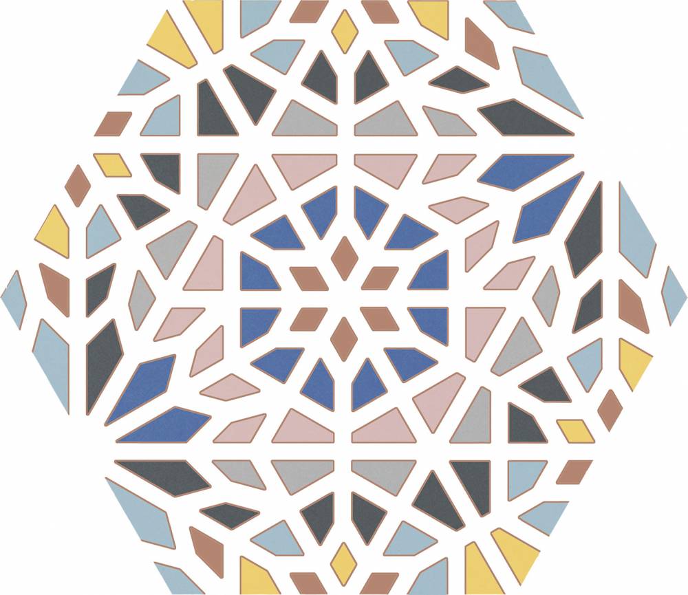 Керамогранит Codicer Hex. Kasbah Mix Colors, цвет разноцветный, поверхность матовая, шестиугольник, 220x250