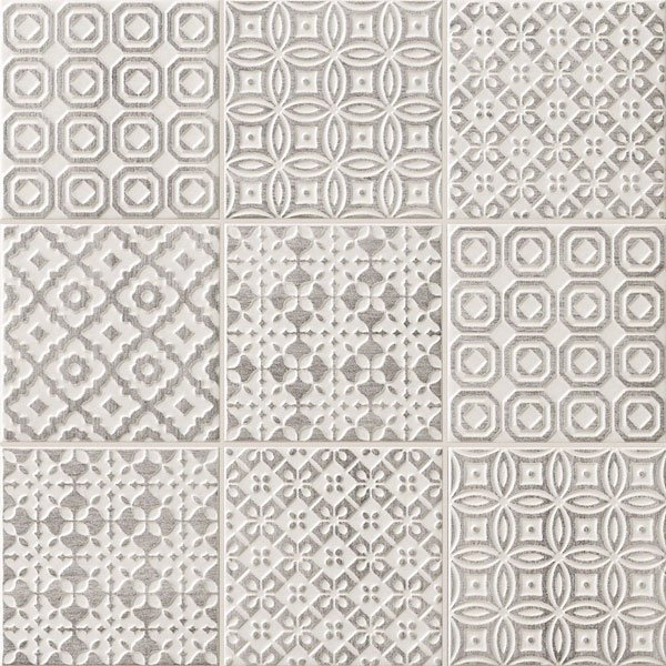 Декоративные элементы Bayker Batik Deco Peltro, цвет белый, поверхность структурированная, квадрат, 100x100