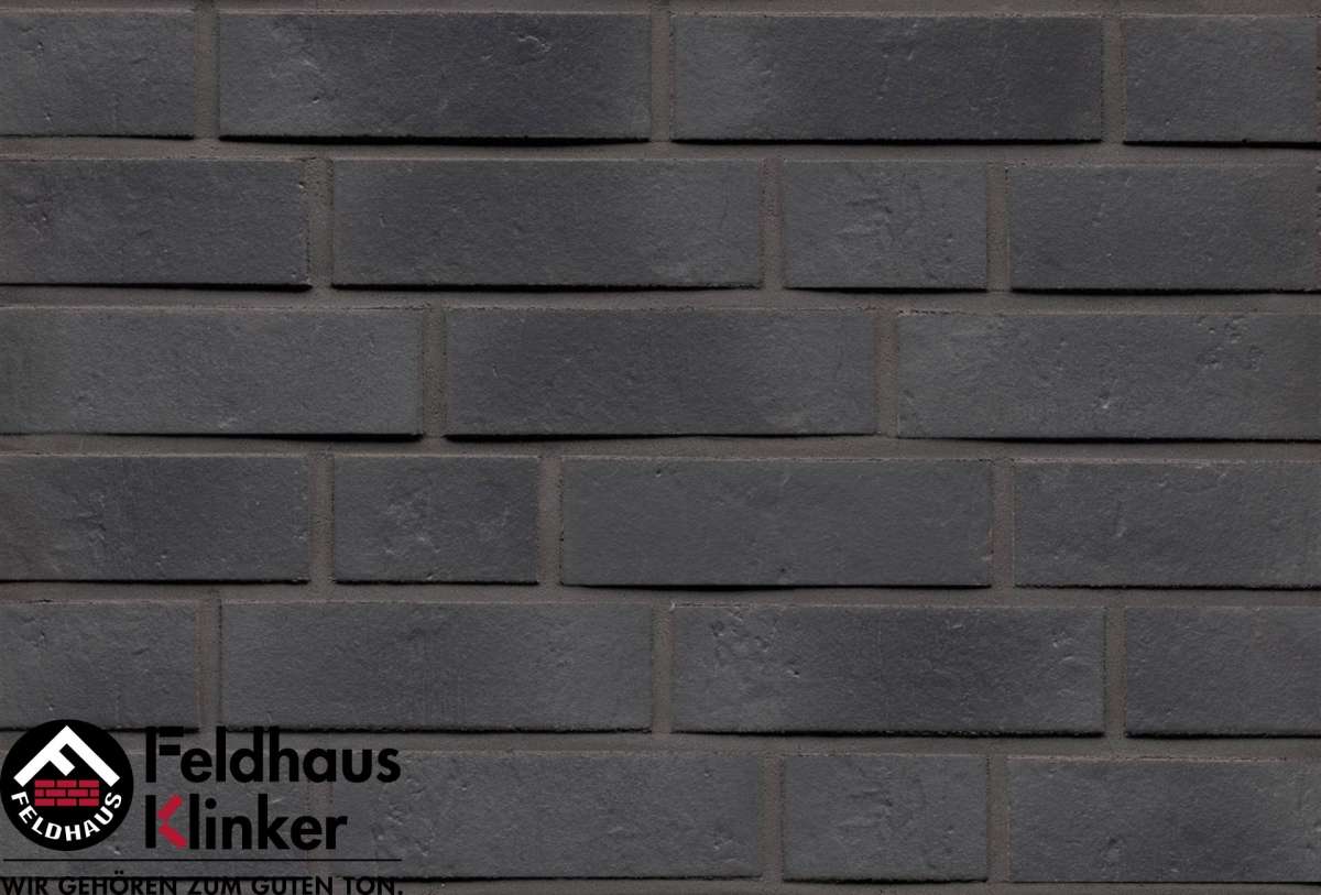 Клинкер Feldhaus Klinker Accudo Terreno Bluastro Geo Ferrum R717NF14, цвет чёрный, поверхность матовая, под кирпич, 71x240