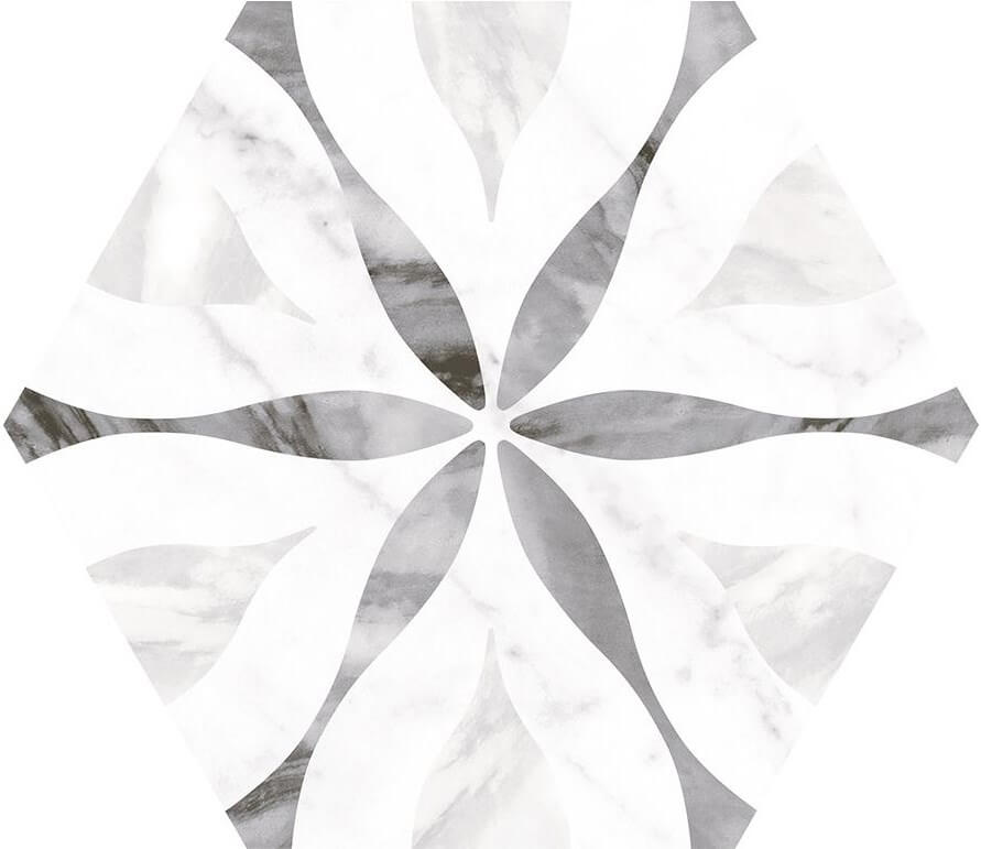 Керамогранит Equipe Bardiglio Hexagon Flower 23772, цвет серый, поверхность матовая, шестиугольник, 175x200