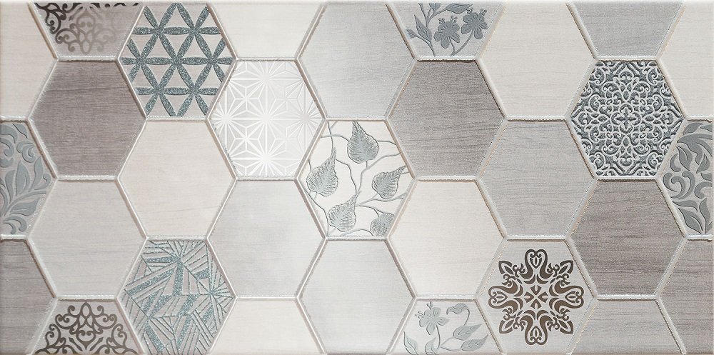 Декоративные элементы Tubadzin Pinia Grey Dec, цвет серый, поверхность глянцевая, прямоугольник, 223x448