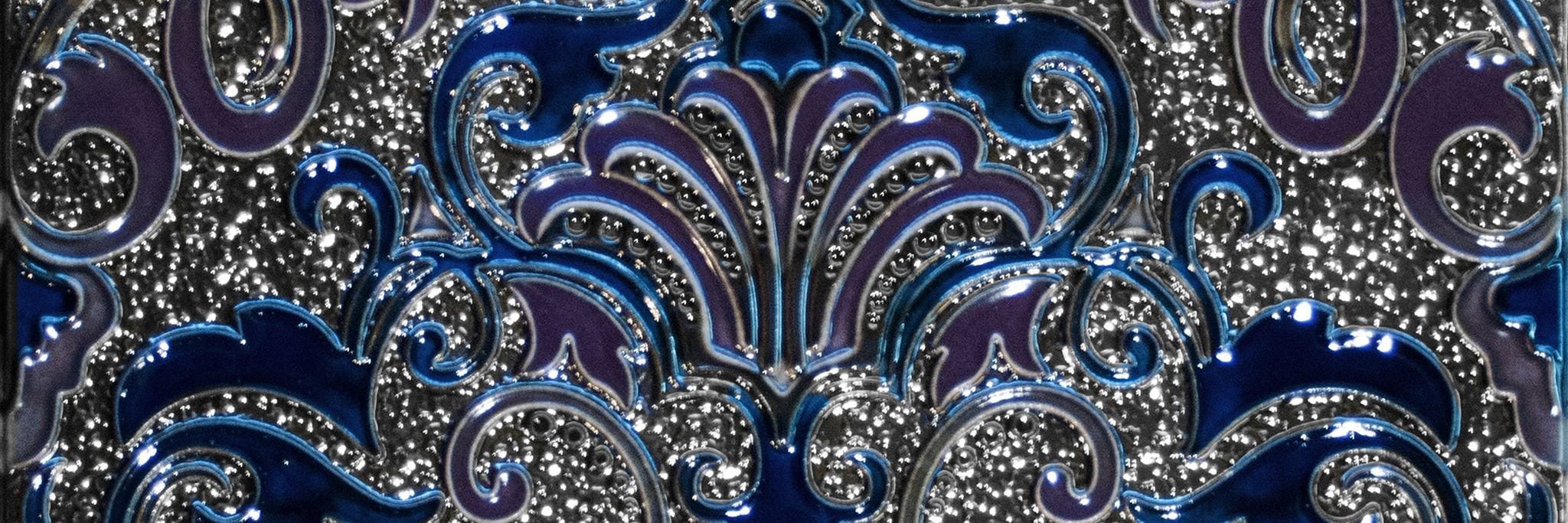 Декоративные элементы Absolut Keramika Decor Damasco Cobalto, цвет синий, поверхность глянцевая, прямоугольник, 100x300