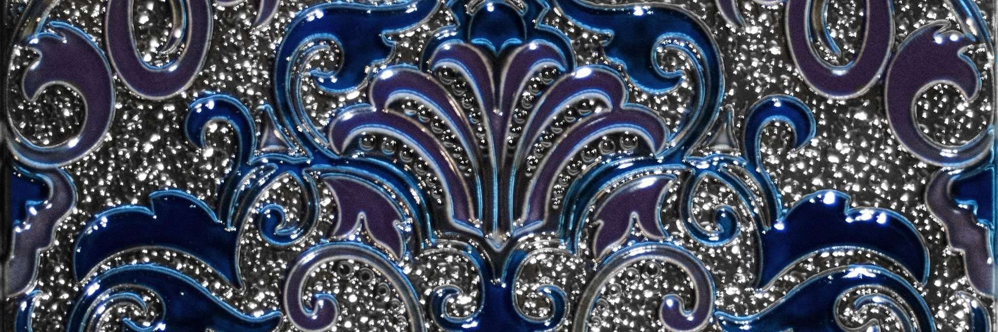 Декоративные элементы Absolut Keramika Decor Damasco Cobalto, цвет синий, поверхность глянцевая, прямоугольник, 100x300