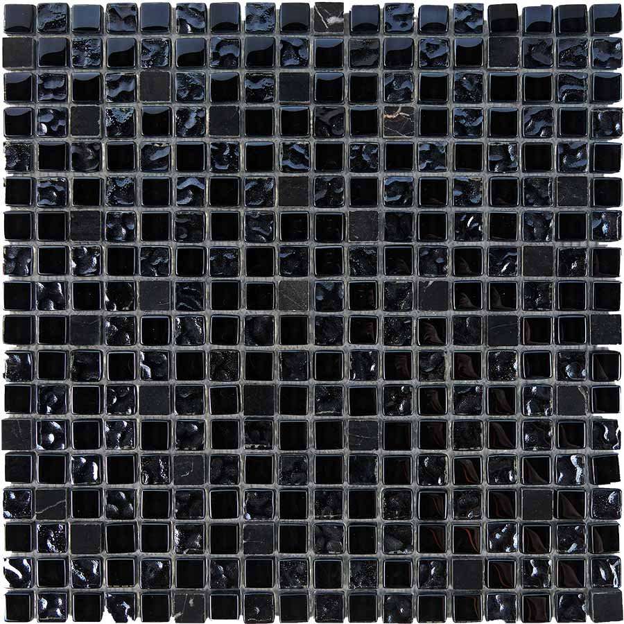 Мозаика Pixel Mosaic PIX714 Мрамор и стекло (15x15 мм), цвет чёрный, поверхность глянцевая, квадрат, 300x300