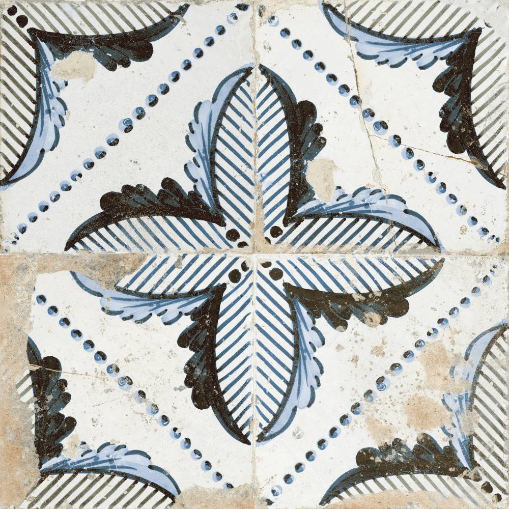 Керамическая плитка Peronda FS Roots 2 2888, цвет белый чёрный голубой, поверхность матовая, квадрат, 450x450