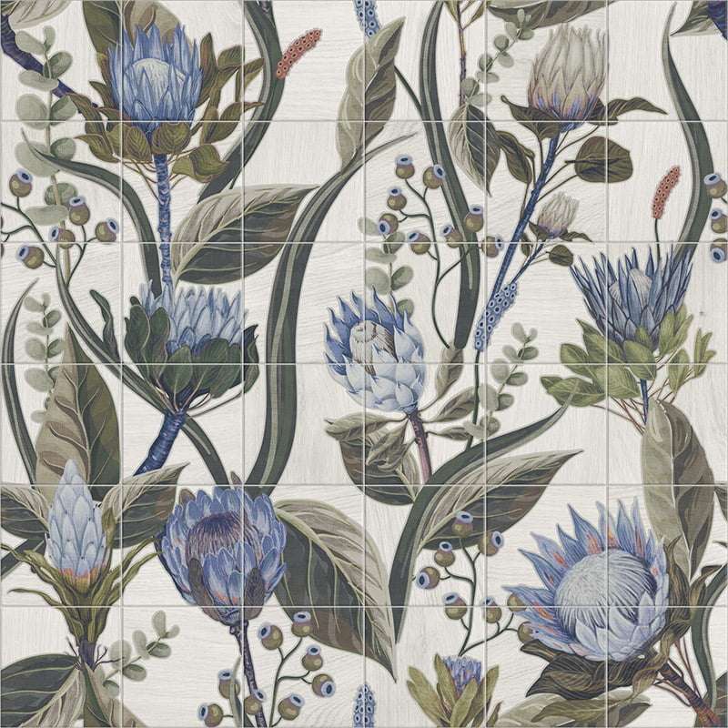 Декоративные элементы Mainzu Murales Decor Blue Leaves (36шт), цвет разноцветный, поверхность матовая, квадрат, 200x200