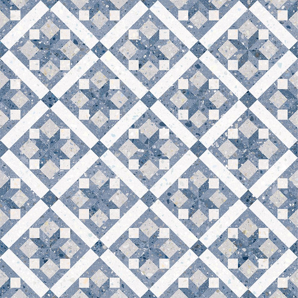 Керамогранит Global Tile Westfall Орнамент GT40/002, цвет белый синий, поверхность глянцевая, квадрат, 400x400