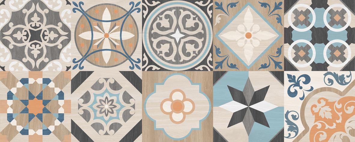 Декоративные элементы Laparet Oliver плитка настенная бежевый мозаика, цвет серый коричневый бежевый голубой, поверхность глянцевая, прямоугольник, 200x500