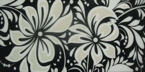 Бордюры Infinity Elegance Floral Cenefa, цвет чёрно-белый, поверхность глянцевая, прямоугольник, 150x300