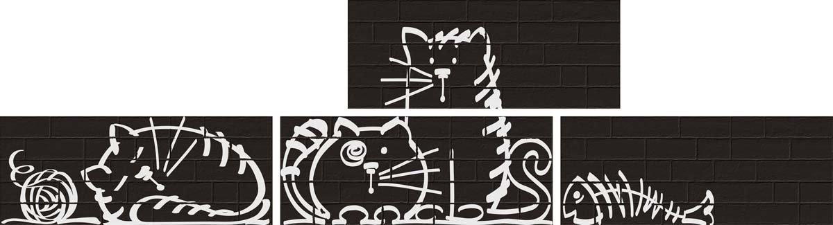 Декоративные элементы Vives Marlon Nuney-4 Negro, цвет чёрно-белый, поверхность матовая, прямоугольник, 200x500