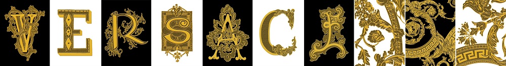 Декоративные элементы Versace Alphabet Versace Nera-Bianca-Oro 48903, цвет белый чёрный золотой, поверхность глянцевая, прямоугольник, 145x194