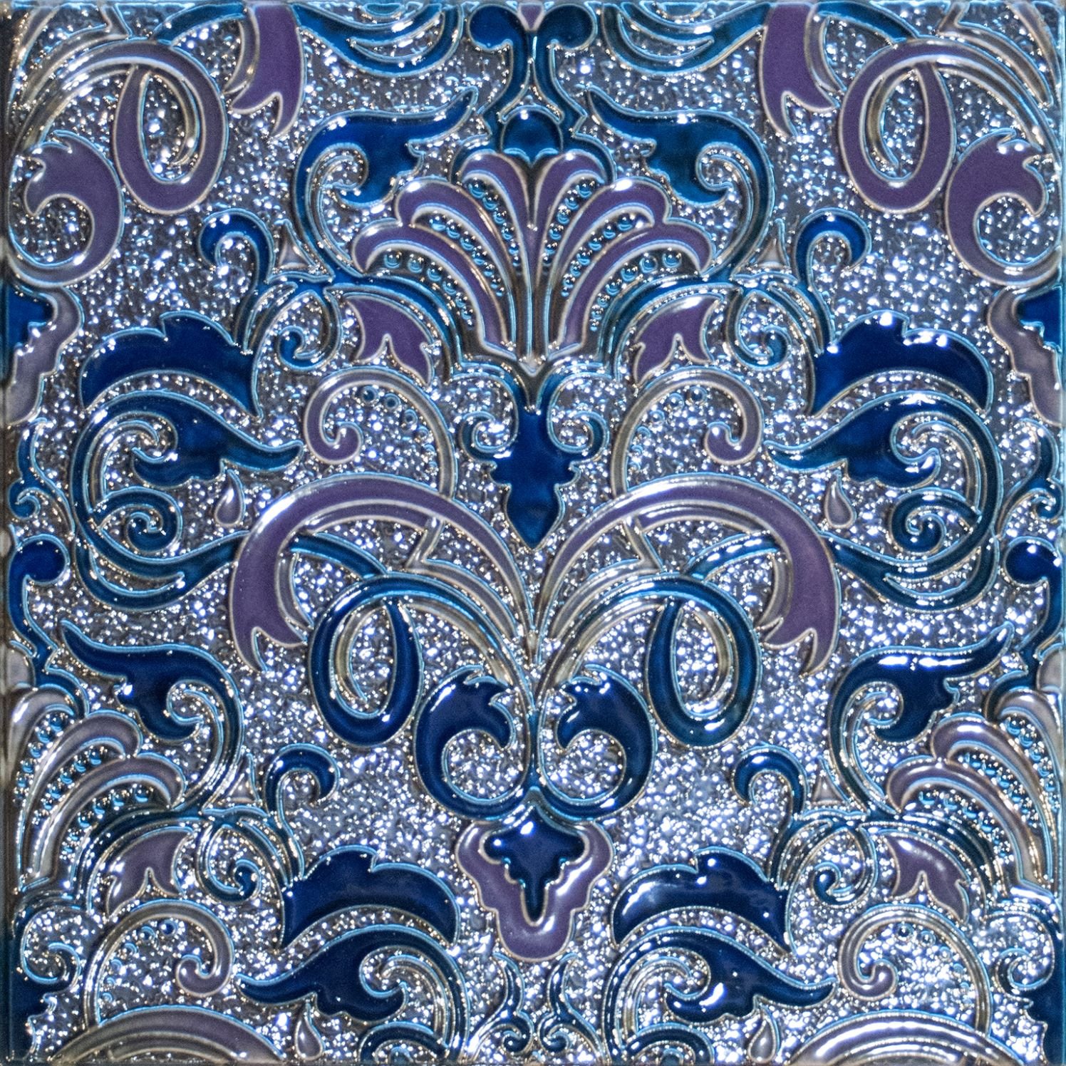 Декоративные элементы Absolut Keramika Composition Damasco Cobalto, цвет синий, поверхность глянцевая, квадрат, 300x300