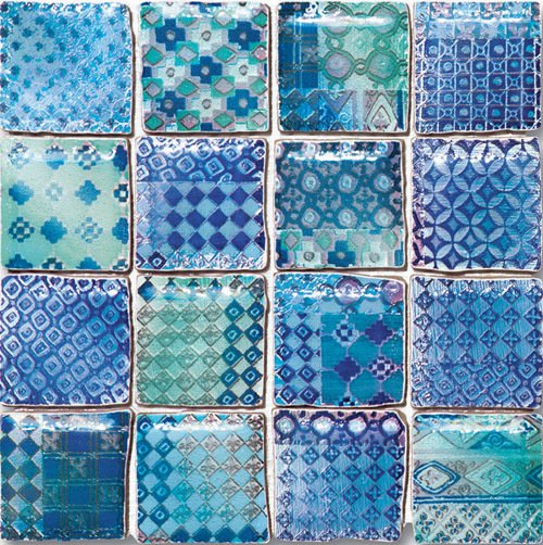 Мозаика Ker-av Frammenti&Riflessi Alba Veneziana su Rete (7,5X7,5) KER-9040, цвет голубой, поверхность глянцевая, квадрат, 300x300