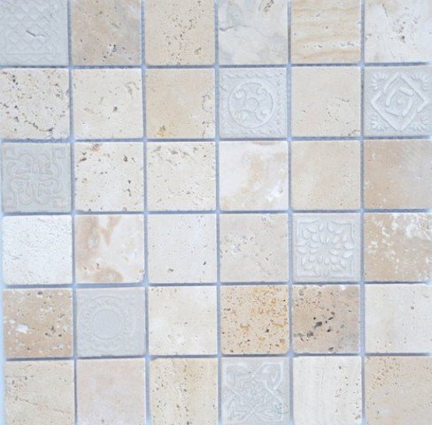 Мозаика Caramelle Mosaic Art Stone Travertino Beige Mat, цвет бежевый, поверхность матовая, квадрат, 300x300