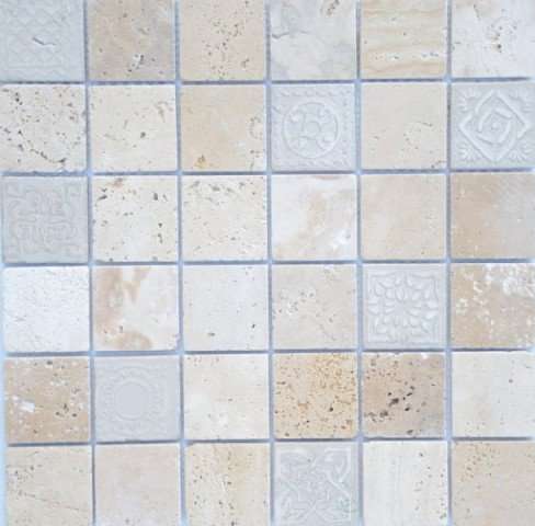 Мозаика Caramelle Mosaic Art Stone Travertino Beige Mat, цвет бежевый, поверхность матовая, квадрат, 300x300