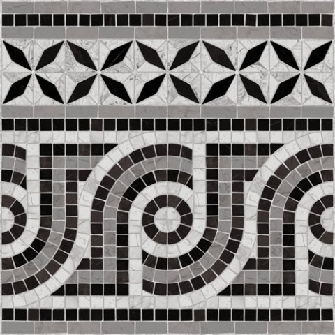 Декоративные элементы Vives Via Appia Cenefa Nola Negro, цвет чёрно-белый, поверхность полированная, квадрат, 435x435