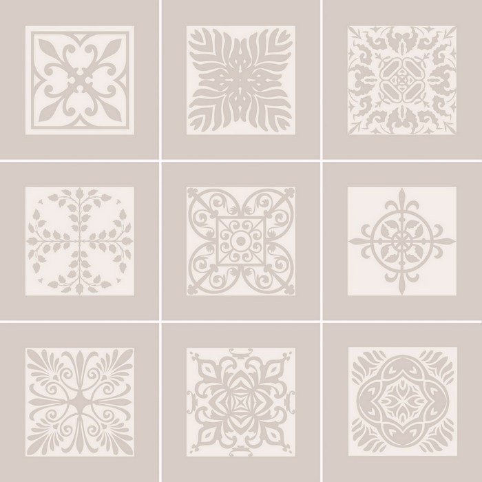 Керамическая плитка Piastrella Орнамент Флёр Люкс Пол, цвет бежевый, поверхность матовая, квадрат, 400x400