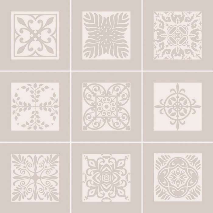 Керамическая плитка Piastrella Орнамент Флёр Люкс Пол, цвет бежевый, поверхность матовая, квадрат, 400x400