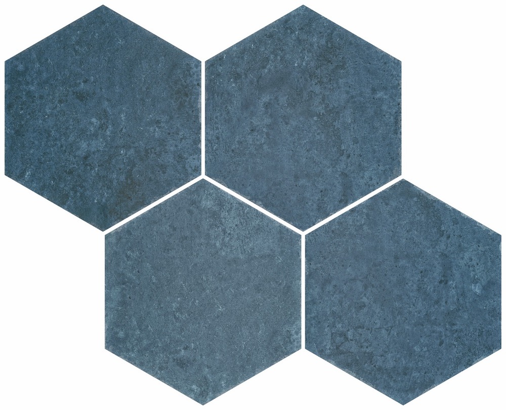 Керамогранит Durstone Six Saona Azul, цвет синий, поверхность матовая, шестиугольник, 230x270