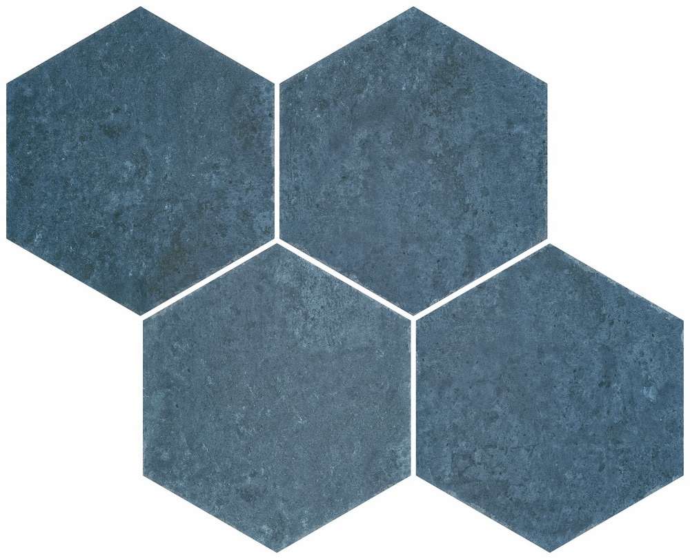 Керамогранит Durstone Six Saona Azul, цвет синий, поверхность матовая, шестиугольник, 230x270