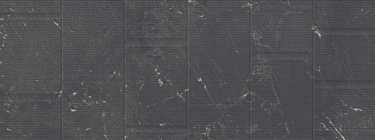 Керамическая плитка Porcelanosa Nolita Brooklyn Marquina 100330269, цвет чёрный, поверхность матовая 3d (объёмная), прямоугольник, 450x1200