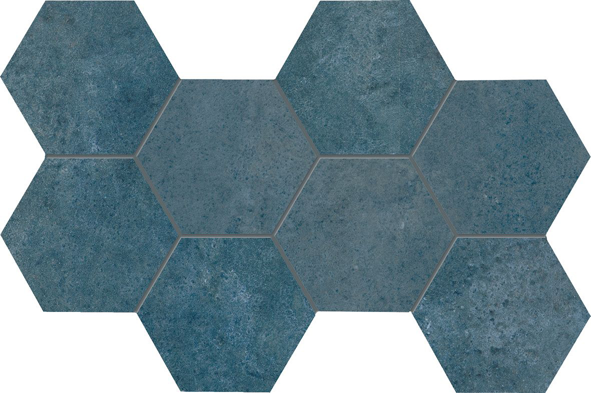 Мозаика Provenza Vulcanika Raku Link Blu EFW3, цвет синий, поверхность матовая, шестиугольник, 196x342
