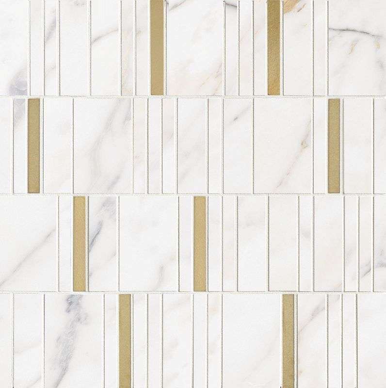 Мозаика Marazzi Italy Allmarble Wall Golden White Mosaico Barcode Lux M8HD, цвет белый, поверхность глянцевая, квадрат, 400x400