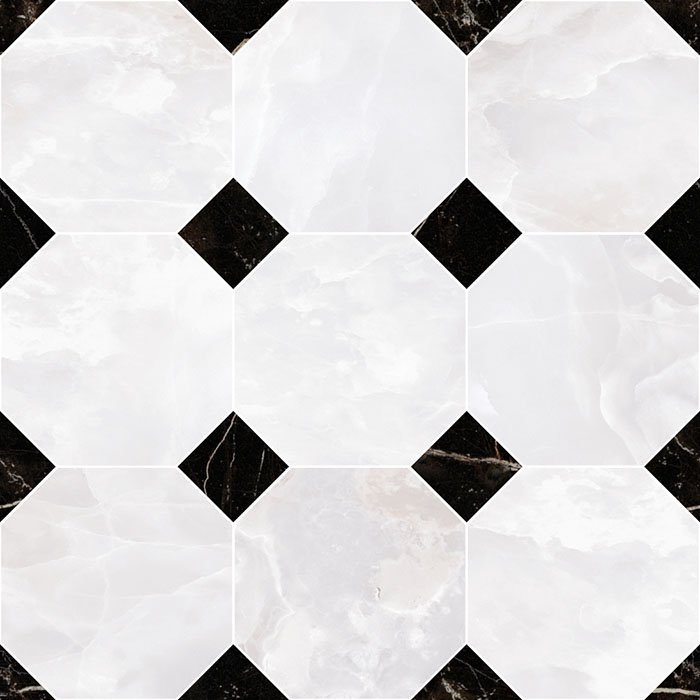 Мозаика Versace Emote Mos. Ottagono Onice Bianco 262610, цвет чёрно-белый, поверхность полированная, квадрат, 390x390
