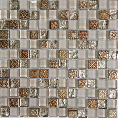 Мозаика Bars Crystal Mosaic Glass Decor Monaco (23x23 mm), цвет бежевый, поверхность глянцевая, квадрат, 300x300