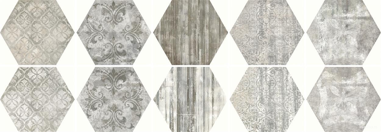 Декоративные элементы Dom Approach White Esagona Dec. Grey, цвет белый, поверхность матовая, прямоугольник, 346x400