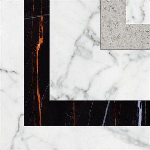 Вставки Kerranova Marble Trend K-1000/MR/t01-cut, цвет чёрно-белый, поверхность матовая, квадрат, 100x100