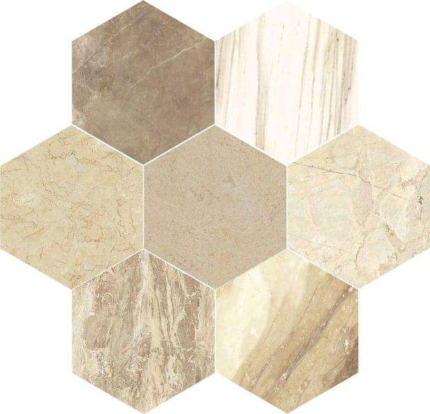 Керамогранит Unica Marmo Mix Sabbia Esagono, цвет бежевый, поверхность матовая, шестиугольник, 350x400