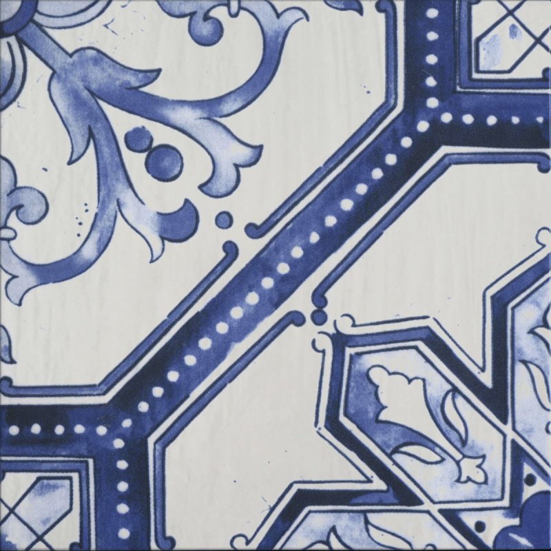 Керамогранит Keradom Mediterranea Decoro 4, цвет белый синий, поверхность глянцевая, квадрат, 250x250