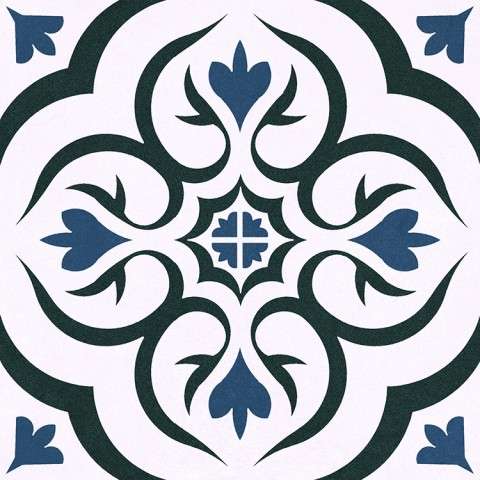 Керамогранит Halcon Hidraulicos Harrogate White, цвет белый синий, поверхность матовая глазурованная, квадрат, 333x333