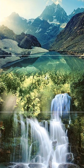 Панно Муза-Керамика Waterfall mountains P3D259, цвет разноцветный, поверхность 3d (объёмная), глянцевая, прямоугольник, 300x600