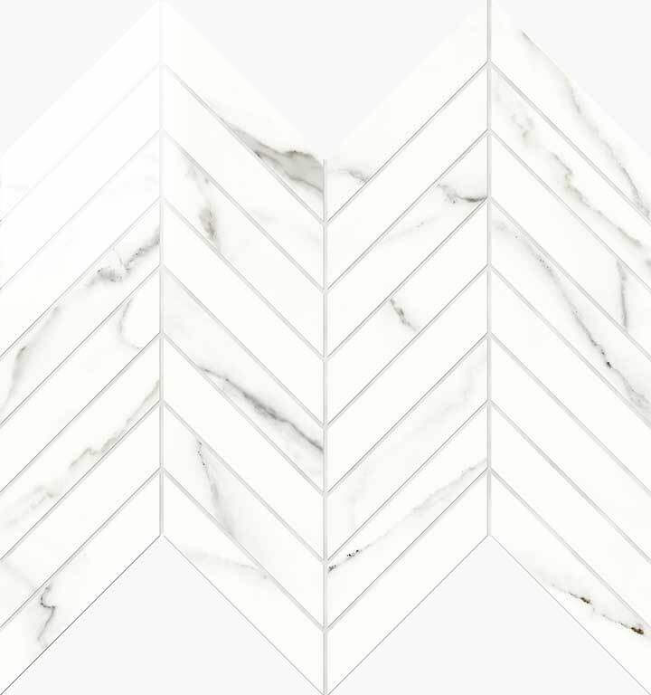 Мозаика Novabell Chevron Statuario Lapp. IMP 002L, цвет белый, поверхность лаппатированная, шеврон, 247x300