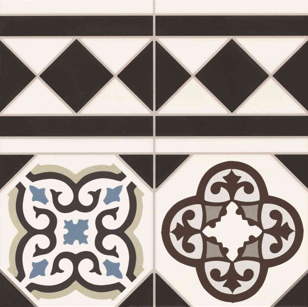 Декоративные элементы Realonda Oxford Deco Cenefa, цвет чёрно-белый, поверхность матовая, квадрат, 333x333