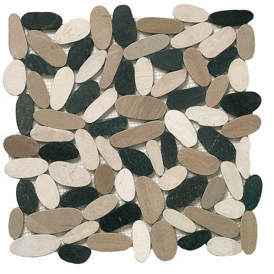 Мозаика Dune Stone Mosaics Pebbles Light 185913, цвет белый чёрный, поверхность матовая, круг и овал, 305x315