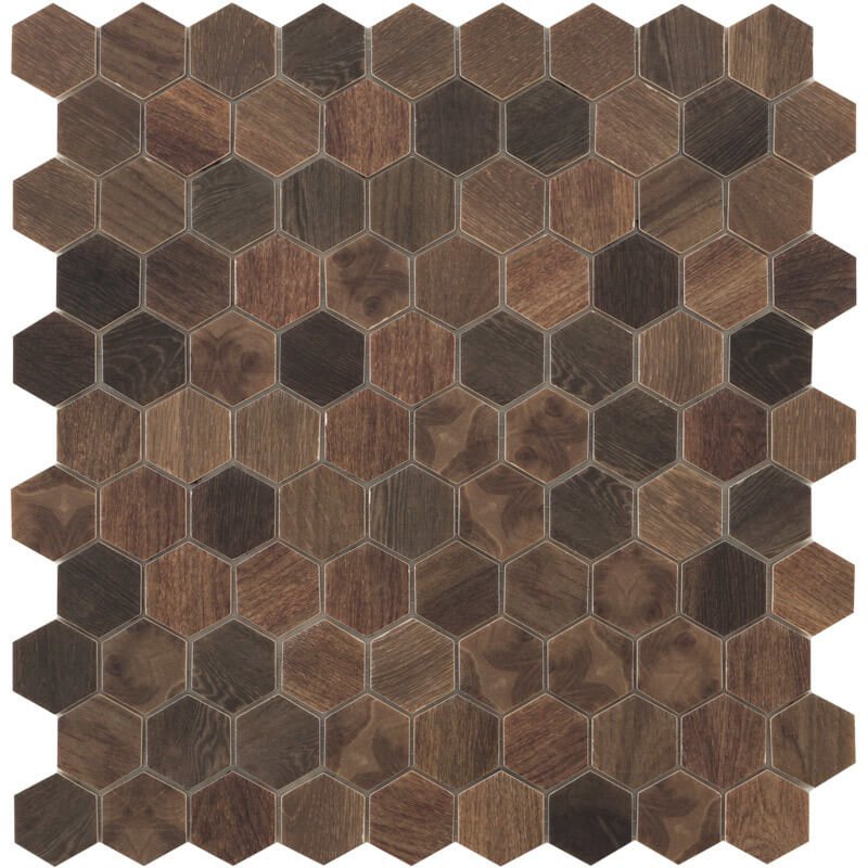 Мозаика Vidrepur Hex Woods № 4701, цвет коричневый, поверхность матовая, прямоугольник, 307x317