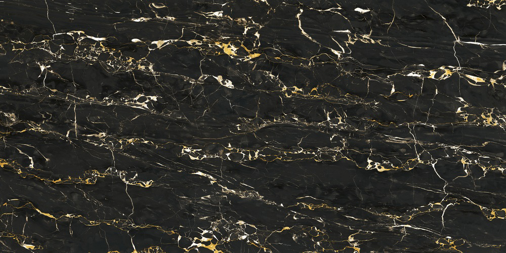 Широкоформатный керамогранит Mirage Jewels Black Gold Luc JW11, цвет чёрный, поверхность полированная, прямоугольник, 1600x3200